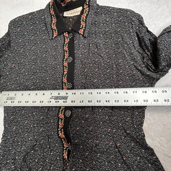 Vtg Marsha Brander Componix Women's Button Down Top 10 Long Sleeve Floral Black - Picture 11 of 12